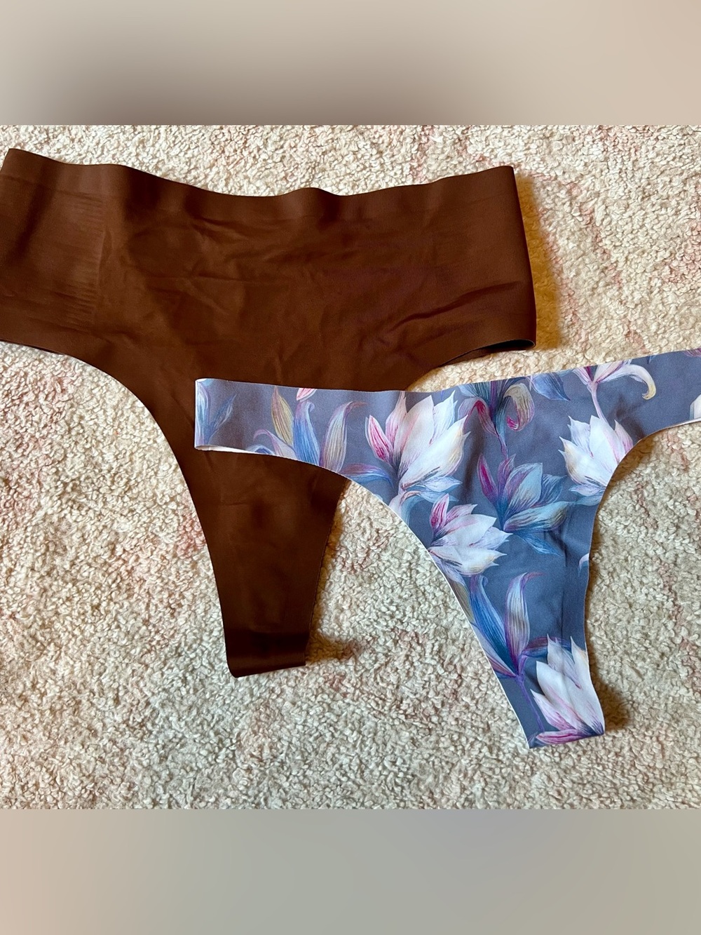 Eby NEW Seamless Thong Panties - Brown & Floral